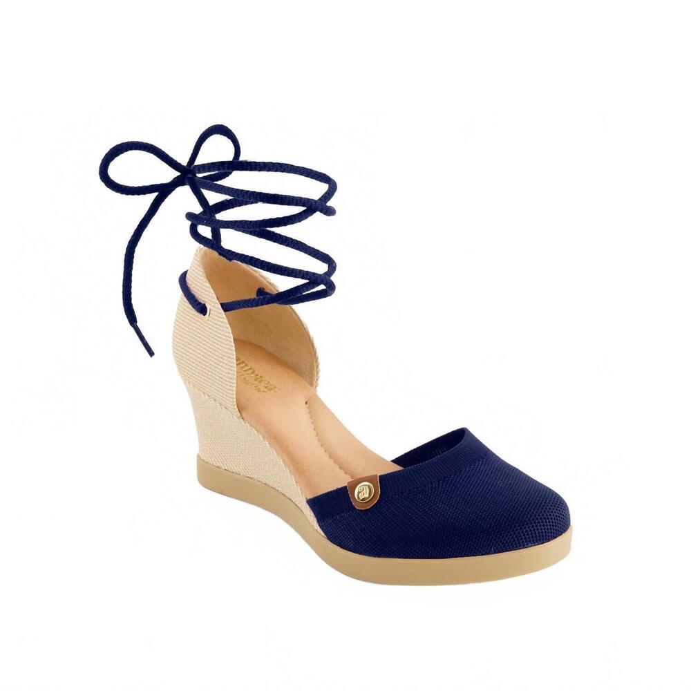 NEW ANDREA women's wedge ankle and calf strap espadrilles in navy